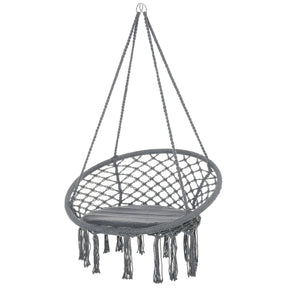 Hanging rope hammock with backrest, dark grey