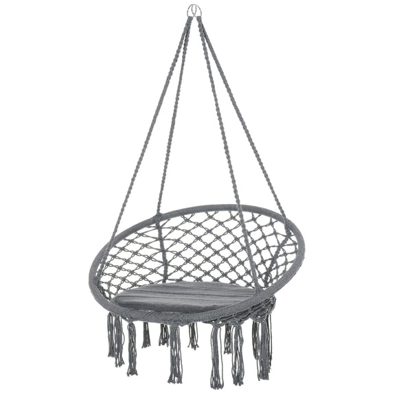 Hanging rope hammock with backrest, dark grey