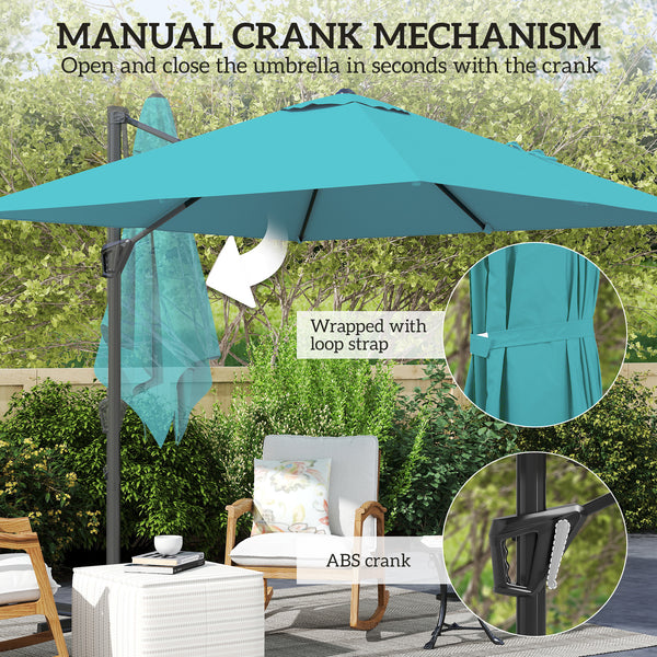 8-foot square cantilever parasol with cross base, blue