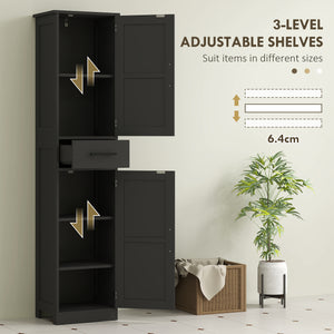 Bathroom cabinet 170 cm high with drawer, barn doors and adjustable shelves, black