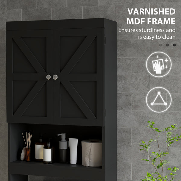 Modern Bathroom Cabinet with Barn Doors and Open Shelf, Black