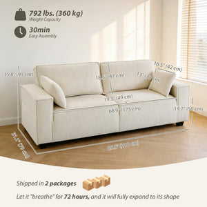 3-seater sofa, modern style corduroy upholstery, beige