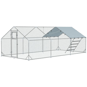 Large metal chicken coop with waterproof and UV-resistant cover