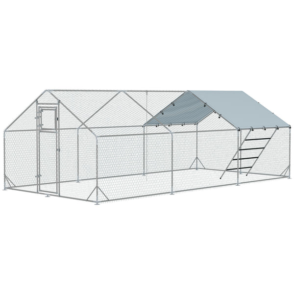 Large metal chicken coop with waterproof and UV-resistant cover
