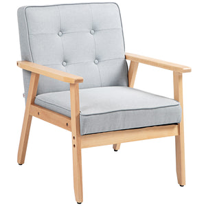 Accent chair with tufted back and wooden legs, light grey