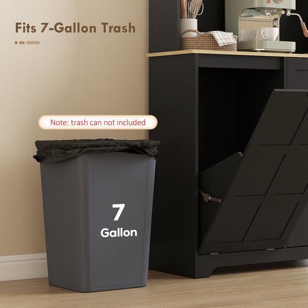 Storage Cabinet with Charging Station, 7 Gallon Trash Can, Adjustable Shelves, Black