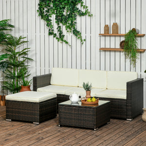 3-piece garden furniture set with cushions, glass coffee table and adjustable legs, cream white