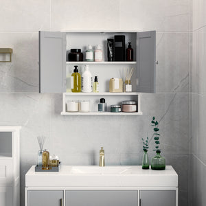 Medicine cabinet with double doors, white and gray