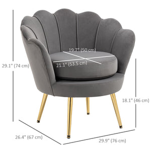 Lotus accent chair in velvet fabric with gold metal legs, gray
