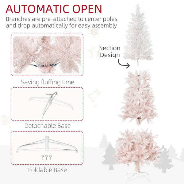 5ft Artificial Christmas Tree with Automatic Opening, Pink and White