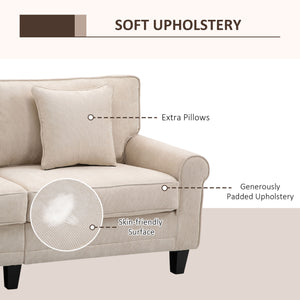 Modern 3-seater sofa in corduroy fabric, pine legs and rolled armrests, beige