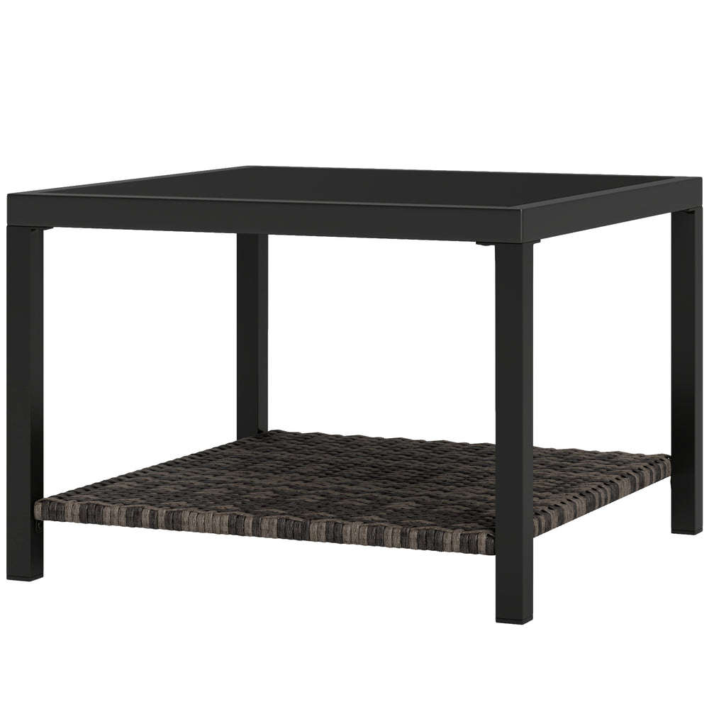 Outdoor Coffee Table with Tempered Glass Top and Storage Shelf for Patio, Garden and Balcony, Black
