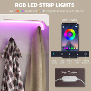 3-in-1 Hallway Unit with LED Lighting and Bench, White