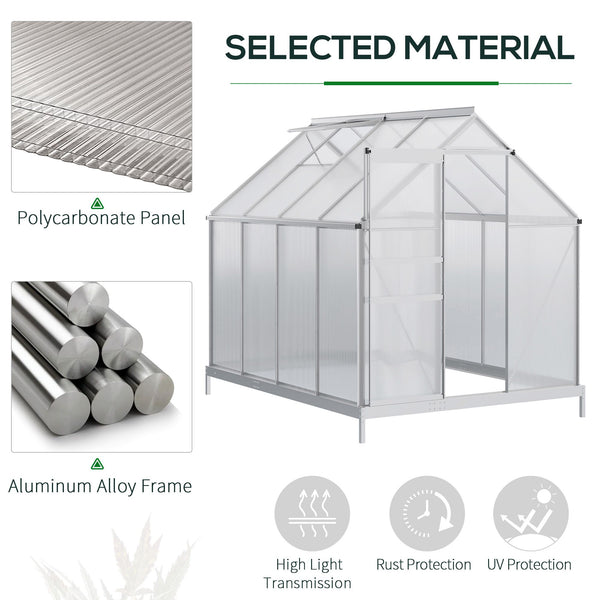 Polycarbonate greenhouse with adjustable roof ventilation, transparent