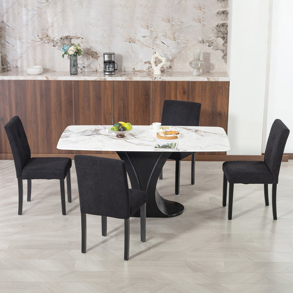 Set of 4 dining chairs with rubberwood legs and padded seats, black