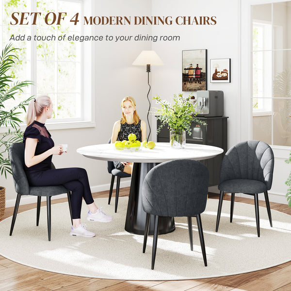 Set of 4 modern upholstered chairs with metal legs, black