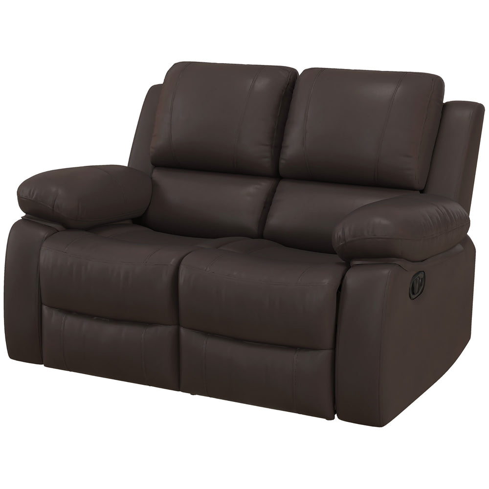 Manual Reclining Faux Leather Sofa with Footrest, Brown