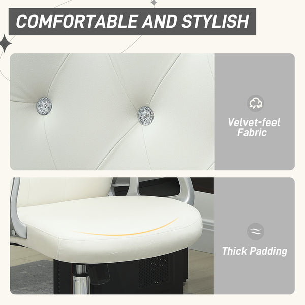 Velvet office chair with swivel casters, adjustable height, recline function, off-white