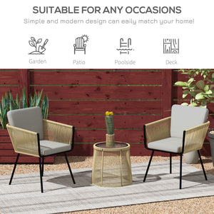 3-piece outdoor bistro set in woven rattan with metal legs