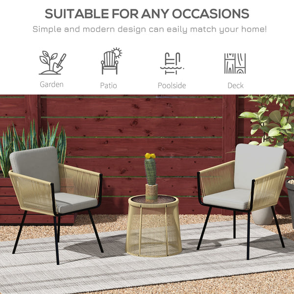 3-piece outdoor bistro set in woven rattan with metal legs