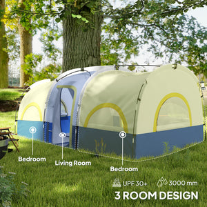 4-6 Person Camping Tent, 3 Room Cabin, 3000mm Waterproof &amp; UPF 30+, with Built-in Groundsheet &amp; Carry Bag, Blue