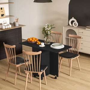 Black dining table on wheels with drawers and cabinet, foldable