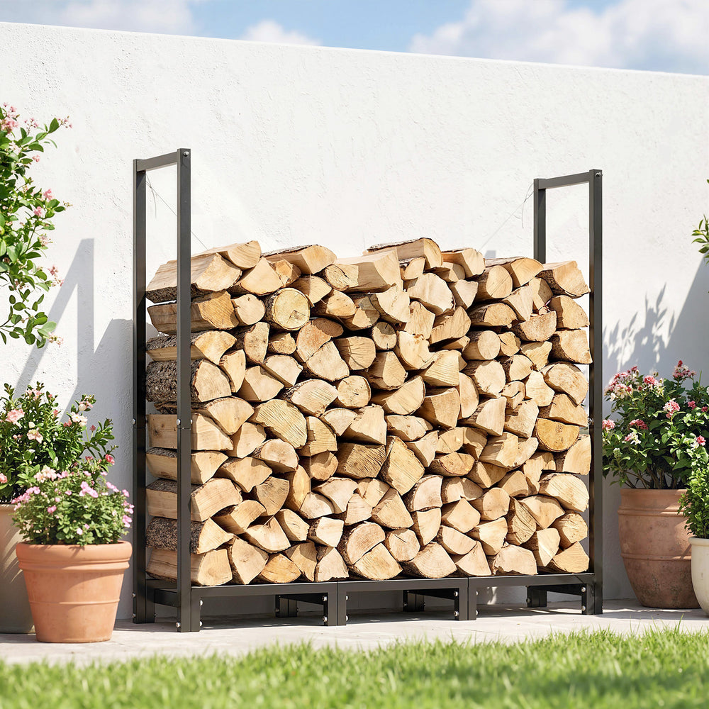 Adjustable width and height outdoor firewood rack, 616 lb capacity – Black