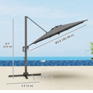 10-foot cantilever parasol with aluminum pole and adjustable tilt, grey