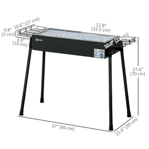 Charcoal barbecue with side spice baskets, hooks and nets, black