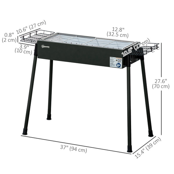 Charcoal barbecue with side spice baskets, hooks and nets, black
