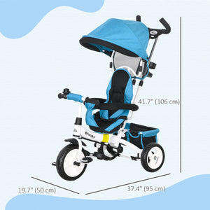 6 in 1 Tricycle with Basket, Canopy, 5-Point Safety Harness, Blue