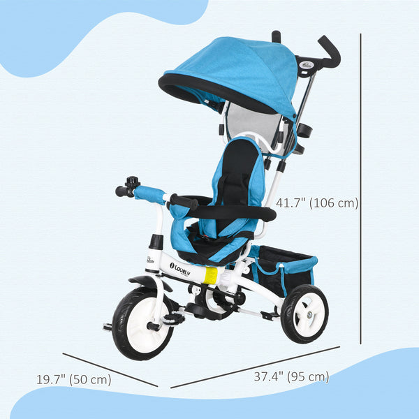 6 in 1 Tricycle with Basket, Canopy, 5-Point Safety Harness, Blue