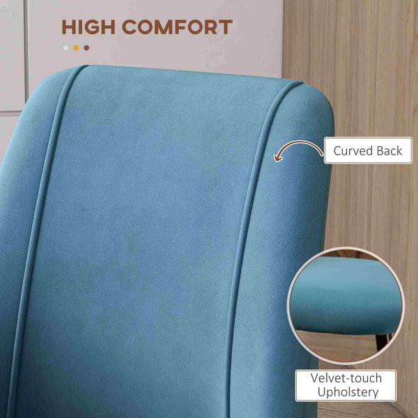 Set of 4 upholstered velvet dining chairs, blue