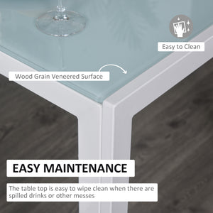 Rectangular 5-piece kitchen set with glass table and chairs, faux leather upholstery, white.