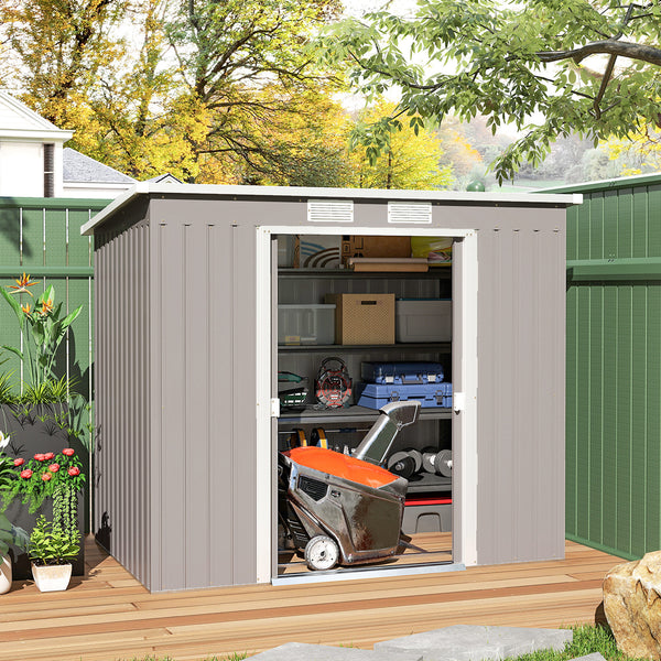 Galvanized steel garden shed with foundation kit - Grey