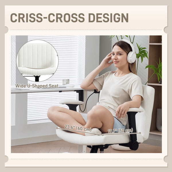 Office chair with cross back, without casters, cream white