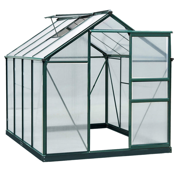 Transparent polycarbonate greenhouse with sliding door