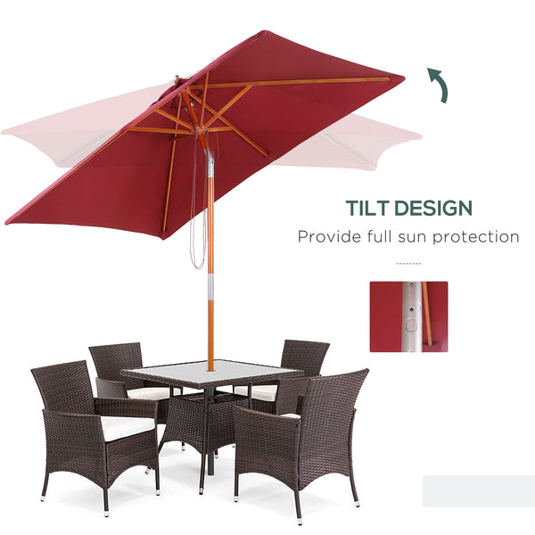 6.6-foot square parasol with tilt mechanism, burgundy red 