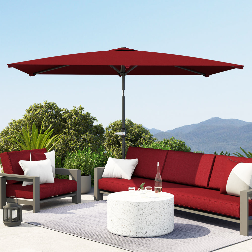 2 x 3 m Rectangular Tilting Aluminum Garden Parasol, Garden Umbrella, Outdoor Parasol with Crank, Wine Red