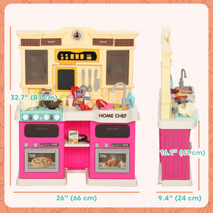 Children's kitchen with sounds, lights and accessories, pink