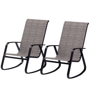 Set of 2 Patio Rocking Chairs with High Back and Armrests, Light Brown 