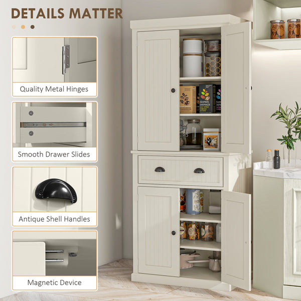 72" Pantry with Drawer, Doors, Cream White