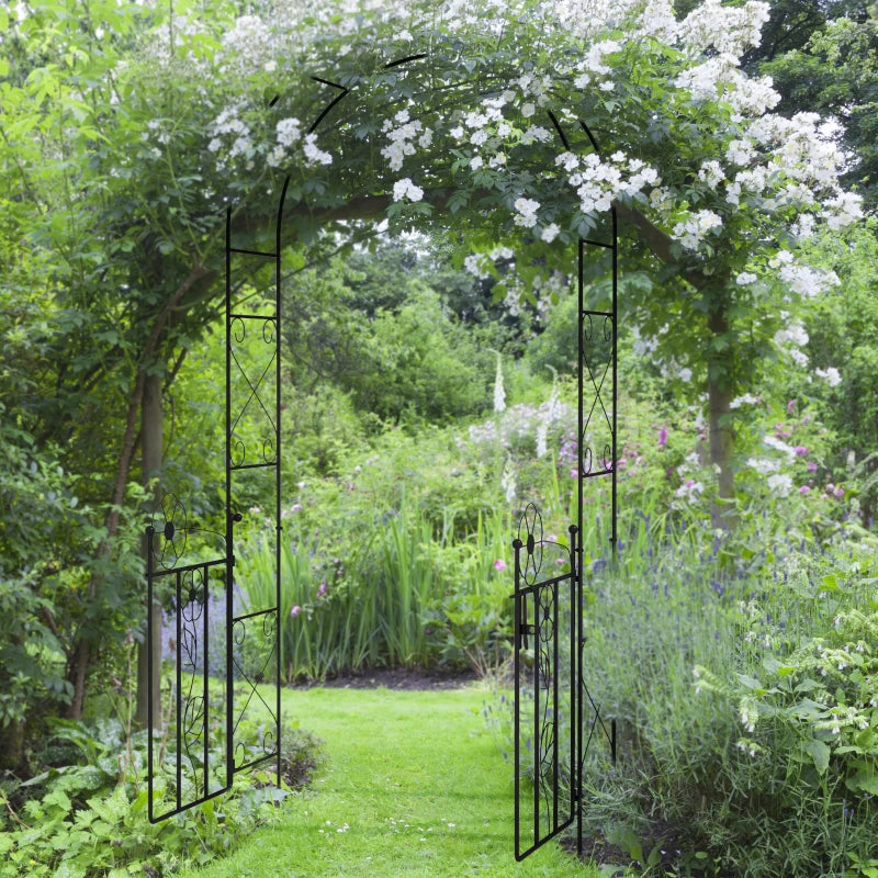 Metal garden arch with double gate, black