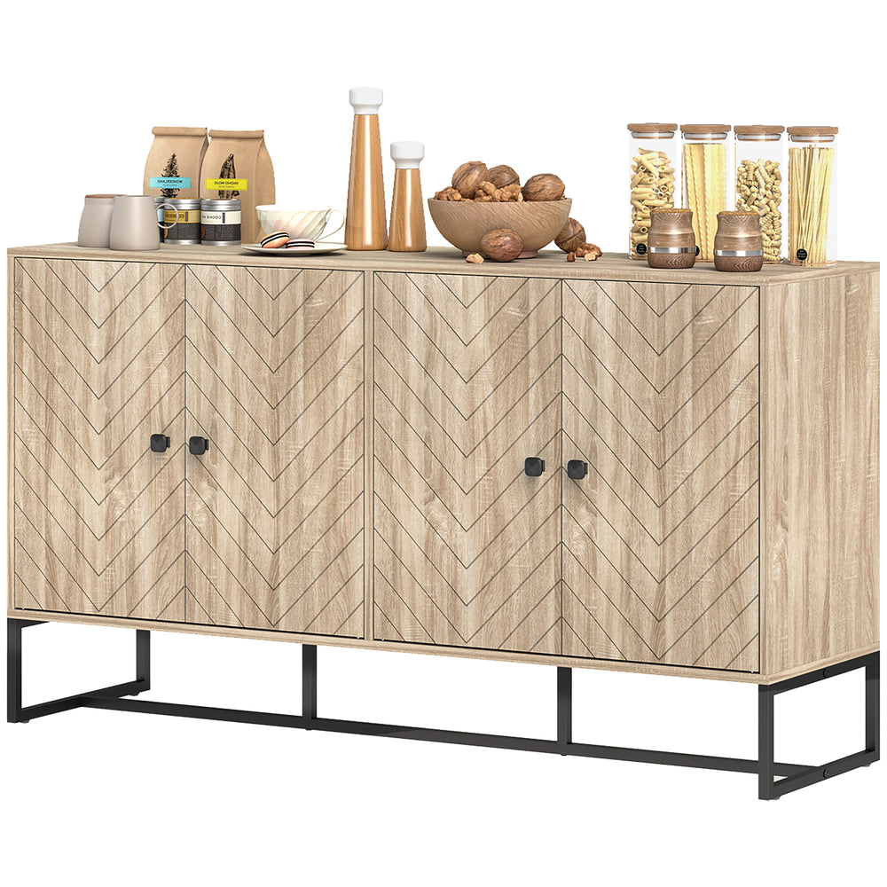 Sideboard with 2 adjustable shelves and steel base, bar cabinet for living room, oak