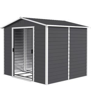 Improved galvanized metal garden shed with lockable doors, dark grey