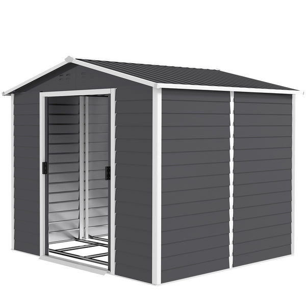 Improved galvanized metal garden shed with lockable doors, dark grey
