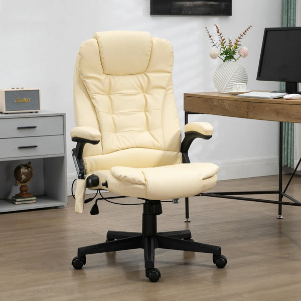 Adjustable heated and massaging office chair, beige
