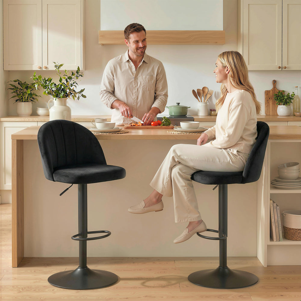 Set of 2 Swivel Bar Stools with Footrest, Black