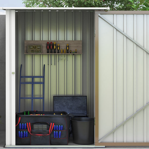 Lean-to garden shed in galvanized steel with lockable door