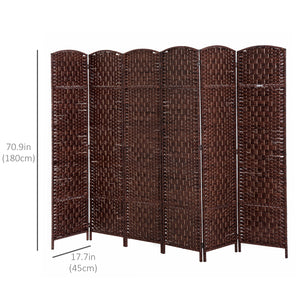 6-Panel Folding Room Divider with Wooden Frame, Brown